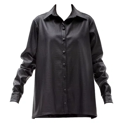 Maison Bogomil Women's Black Textured Faux Leather Trapeze Shirt