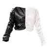 Maison Bogomil Women's Black / White Split Motion – Cropped Top In Glossy Leather & Sequin Knit