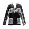 Maison Bogomil Women's Black / White Thread Line – Leather Jacket With Knitted Fringe