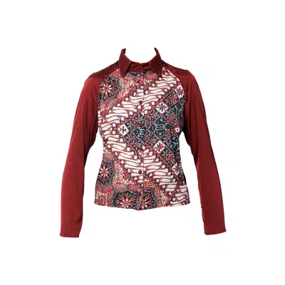 Maison Bogomil Women's Classic Shirt With Raglan Sleeves And A Graphic Print At The Front In Burgundy