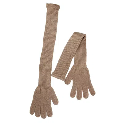 Maison Bogomil Women's Ribbed Knit Opera Gloves - Brown