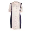 Maison Bogomil Women's Short Two Colour Dress With Buttons Separated From Each Other By Edging