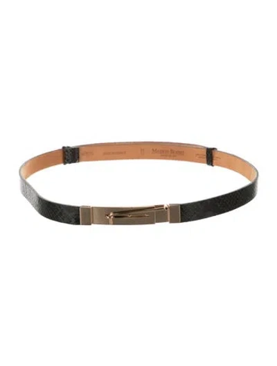 Pre-owned Maison Boinet Skinny Embossed Leather Waist Belt In Blue/green
