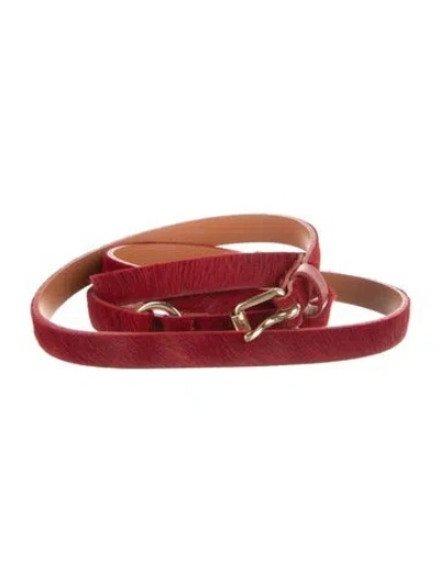 Pre-owned Maison Boinet Skinny Ponyhair Belt In Red