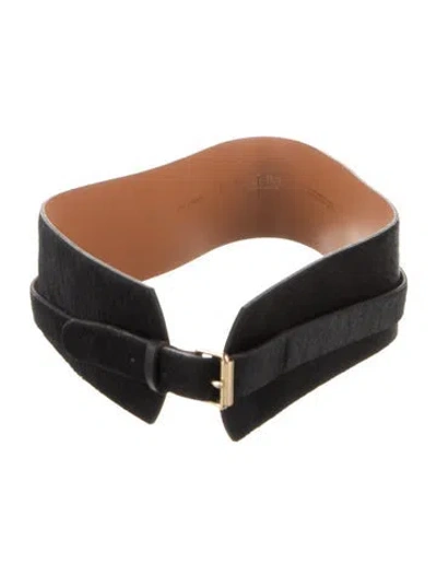 Pre-owned Maison Boinet Wide Ponyhair Waist Belt In Black