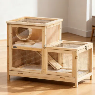 Maison Boucle 2-tier Wooden Hamster Cage With Play Area For Small Pets In Brown