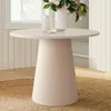 Maison Boucle 35" Modern Round Pedestal Dining Table With Wood Grain For Kitchens- In Neutral
