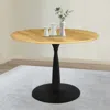 Maison Boucle 35'' Round Pedestal Dining Table With Wood Grain Finish Top And Metal Base- In Brown
