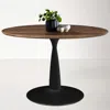 Maison Boucle 40'' Foil Round Top Black Base Round Pedestal Dining Table -  In Brown