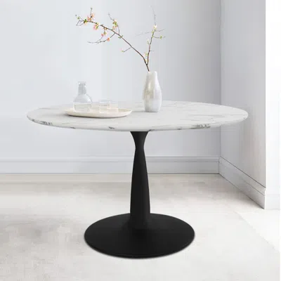 Maison Boucle 40'' Round Artificial Marble Top Pedestal Modern Dining Table- In White