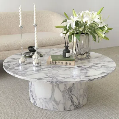 Maison Boucle 40" Round Coffee Table With Pedestal Base- In White