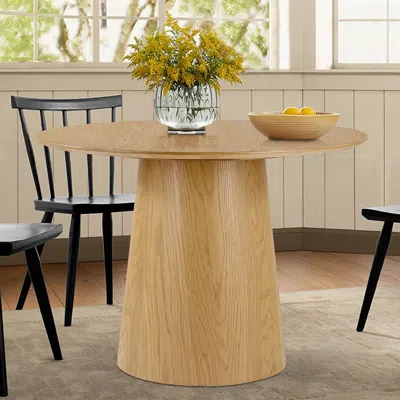 Maison Boucle 42" Round Pedestal Dining Table With Compact Modern Drum Base For 2-4 Person- In Brown