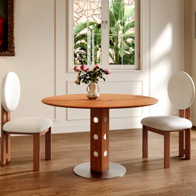 Maison Boucle 43" Mid-century Modern Round Pedestal Dining Table With Solid Wood Top In Brown