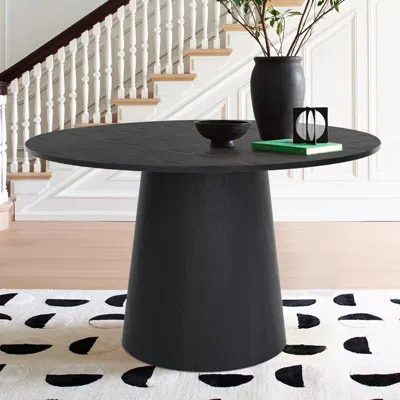 Maison Boucle 46'' Round Pedestal Dining Table Manufactured Wood- In Black