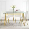 Maison Boucle 47" Modern Rectangular Glass Dining Table With Metal Sled Legs- In Multi