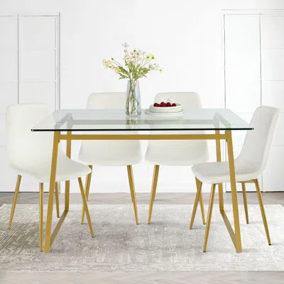 Maison Boucle 47" Modern Rectangular Glass Dining Table With Metal Sled Legs- In Multi