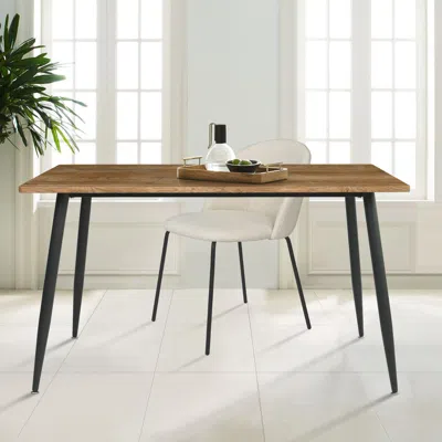 Maison Boucle 47" Rectangular Dining Table With Wood Finish And Black Metal Legs- In Brown