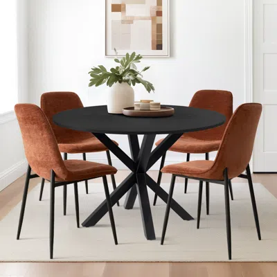 Maison Boucle 5-piece Black Pedestal Dining Table Set With 4 Upholstered Chairs For Small Spaces- In Multi