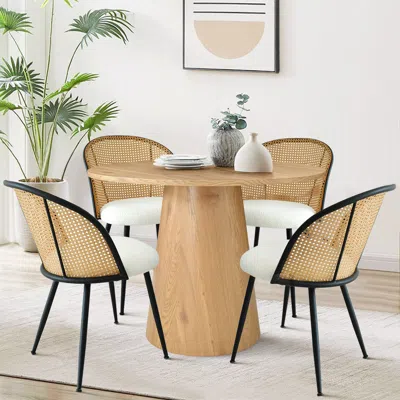 Maison Boucle 5-piece Modern Round Dining Table Set For Apartment, Dining Room- In Brown