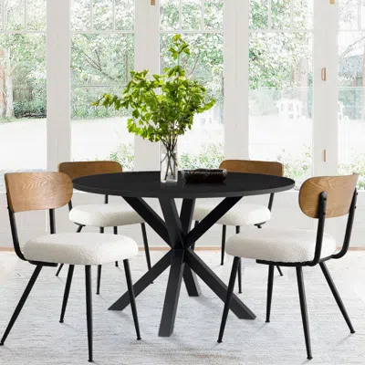 Maison Boucle 5-piece Round Dining Set With 40" Table And Bouclé Chairs With Ash Backs- In Multi