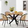 Maison Boucle 5-piece Round Dining Set With Modern Chairs Bouclé Seats Natural Rattan Backs For Small Spaces - Mai In Brown