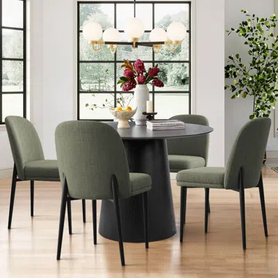 Maison Boucle 5-piece Round Dining Table Set With 4 Blend Upholstered Chairs- In Green