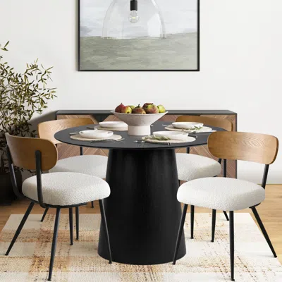 Maison Boucle 5-piece Round Dining Table Set With 4 Bouclé Upholstered Chairs- In Multi
