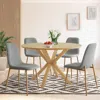 Maison Boucle 5-piece Round Dining Table Set With Upholstered Linen Chairs For 4- In Multi