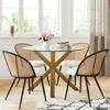 Maison Boucle 5-piece Round Glass Dining Set With Bouclé Chairs And Rattan Backrests -  In Neutral