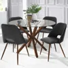 Maison Boucle 5-piece Round Glass Dining Table Set With Faux Leather Chairs For 4- In Multi