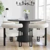 Maison Boucle 5-piece Round Pedestal Dining Set With 46" Black Table And 4 Upholstered Chairs- In Multi