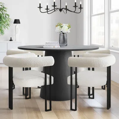 Maison Boucle 5-piece Round Pedestal Dining Set With 46" Black Table And 4 Upholstered Chairs- In Multi