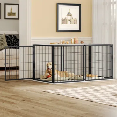 Maison Boucle 63'' Large Dog Crate With Top For Medium Dogs Indoor Kennel Furniture -  In Black