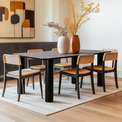 Maison Boucle 67" Modern Rectangle Dining Table For 6 With Rounded Corners-‎ In Brown