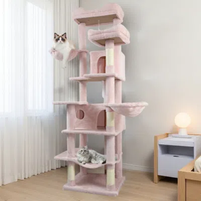 Maison Boucle 6-level Plush Cat Tree Tower With Hammocks For Indoor Cats In Pink