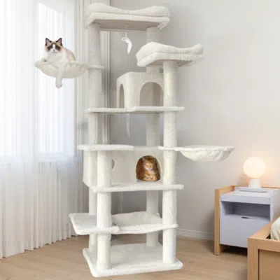 Maison Boucle 6-level Plush Cat Tree Tower With Hammocks For Indoor Cats In Sand