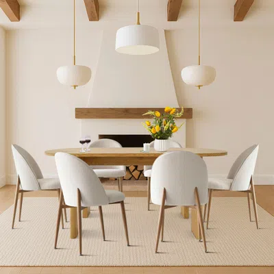 Maison Boucle 7-piece Oval Dining Set With 6 Upholstered Chairs For Dining Room Or Kitchen- In Neutral