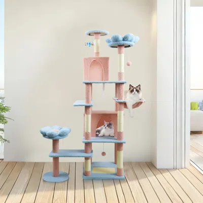 Maison Boucle 71'' Flower Cat Tree With Large Condo,hammock,scratching Posts -  In Blue