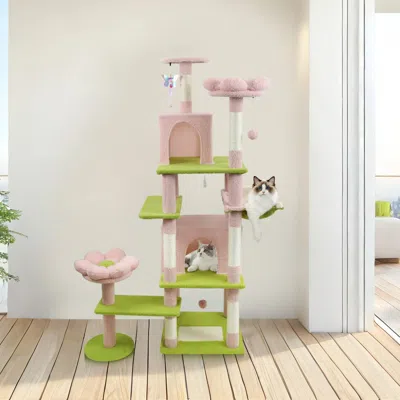 Maison Boucle 71'' Flower Cat Tree With Large Condo,hammock,scratching Posts -  In Pink