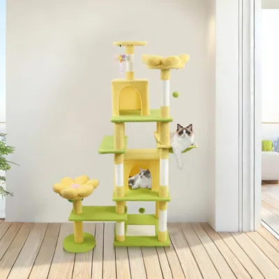 Maison Boucle 71'' Flower Cat Tree With Large Condo,hammock,scratching Posts -  In Yellow