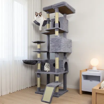 Maison Boucle 84 Inch Cat Tree Tower With Condo,hammock,scratching Post And Top Perch -  In Brown