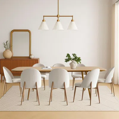Maison Boucle 9-piece Expandable Dining Set With 8 Comfy Curved-back Chairs For Kitchen Or Dining- In White