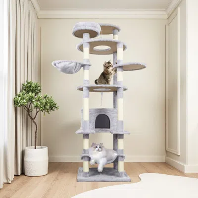 Maison Boucle Cat Tree Tower For Large Cats With Condos,scratching Posts,perches -  -  In Gray