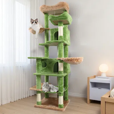 Maison Boucle Cat Tree Tower For Large Cats With Multi-level Hammocks And Cozy Perches- In Green