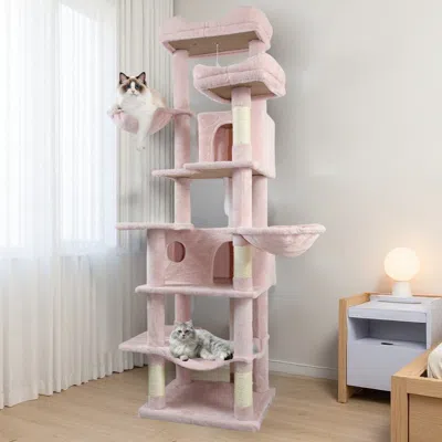 Maison Boucle Cat Tree Tower For Large Cats With Multi-level Hammocks And Cozy Perches- In Orange