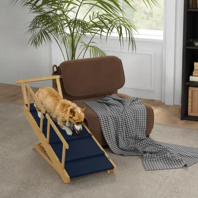 Maison Boucle Dog Ramp For High Bed With Adjustable Wooden Stairs And Foldable Design- In White