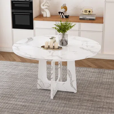 Maison Boucle Farmhouse Round Dining Room Table For 4 In White