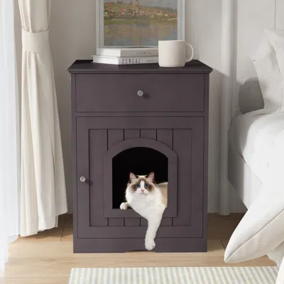 Maison Boucle Hidden Cat Litter Box Enclosure With Drawer -  In Burgundy