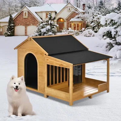 Maison Boucle Insulated Wooden Outdoor Dog House With Porch For Large Dogs -  In Purple