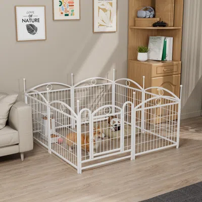 Maison Boucle Metal Dog Playpen Indoor With Door,foldable Pet Fence For All Dog Sizes -  In White